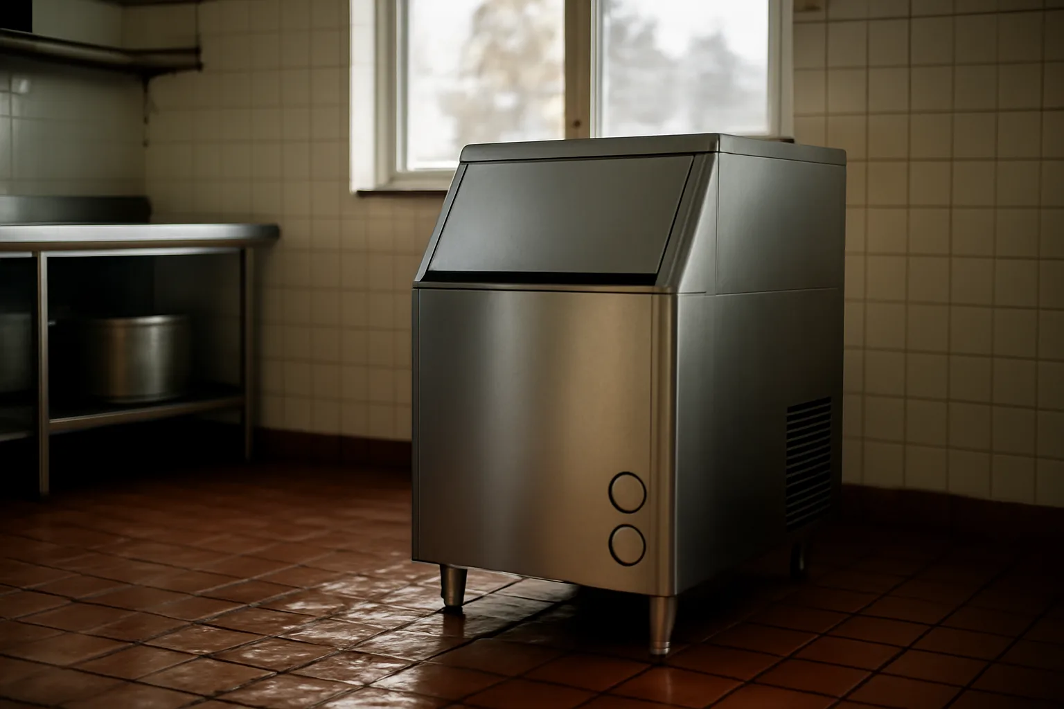 Side view of a commercial ice machine in a Colorado kitchen